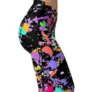 Sissycos Women's Paint Splash 80s Leggings Brushed Buttery Soft Pants NWT Large